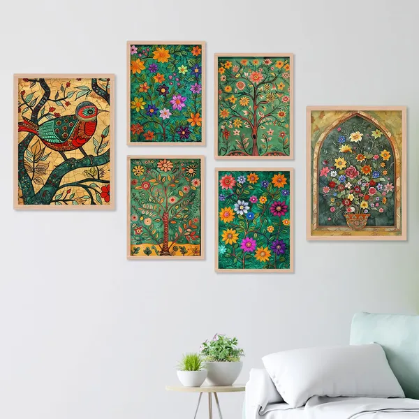 ARTELLY_Madhubani_Paintings_For_Wall_Decoration_-_Framed_Traditional_Painting_For_Living_Room_Bedroom_-_Pichwai_Frames_For_Wall_Decor_(Set_of_6)_(Indian_Art_9)