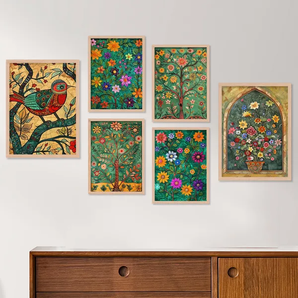 ARTELLY_Madhubani_Paintings_For_Wall_Decoration_-_Framed_Traditional_Painting_For_Living_Room_Bedroom_-_Pichwai_Frames_For_Wall_Decor_(Set_of_6)_(Indian_Art_9)