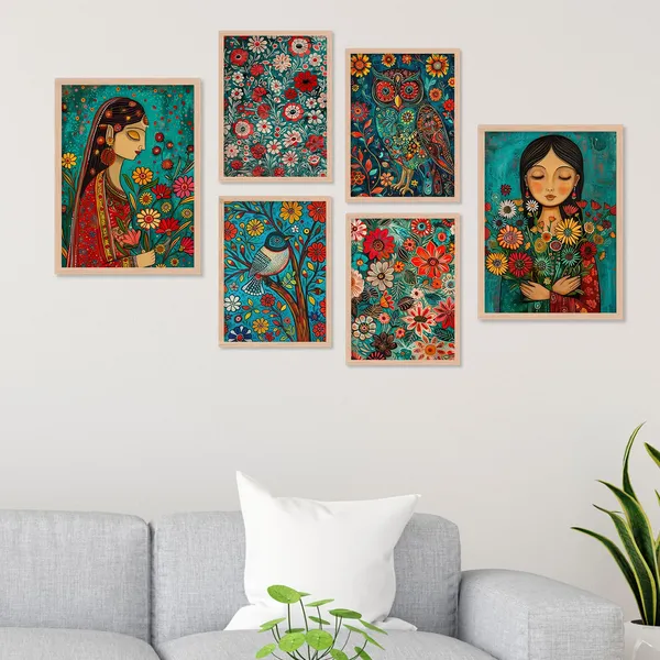 ARTELLY_Madhubani_Paintings_For_Wall_Decoration_-_Framed_Traditional_Painting_For_Living_Room_Bedroom_-_Pichwai_Frames_For_Wall_Decor_(Set_of_6)_(Indian_Art_7)