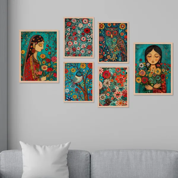ARTELLY_Madhubani_Paintings_For_Wall_Decoration_-_Framed_Traditional_Painting_For_Living_Room_Bedroom_-_Pichwai_Frames_For_Wall_Decor_(Set_of_6)_(Indian_Art_7)
