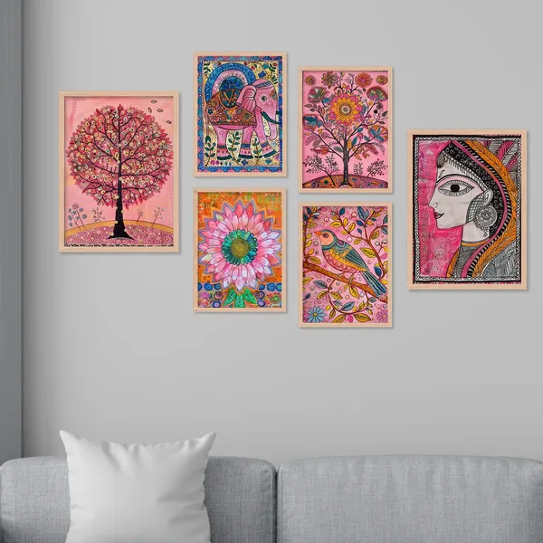 ARTELLY_Madhubani_Paintings_For_Wall_Decoration_-_Framed_Traditional_Painting_For_Living_Room_Bedroom_-_Pichwai_Frames_For_Wall_Decor_(Set_of_6)_(Indian_Art_5)