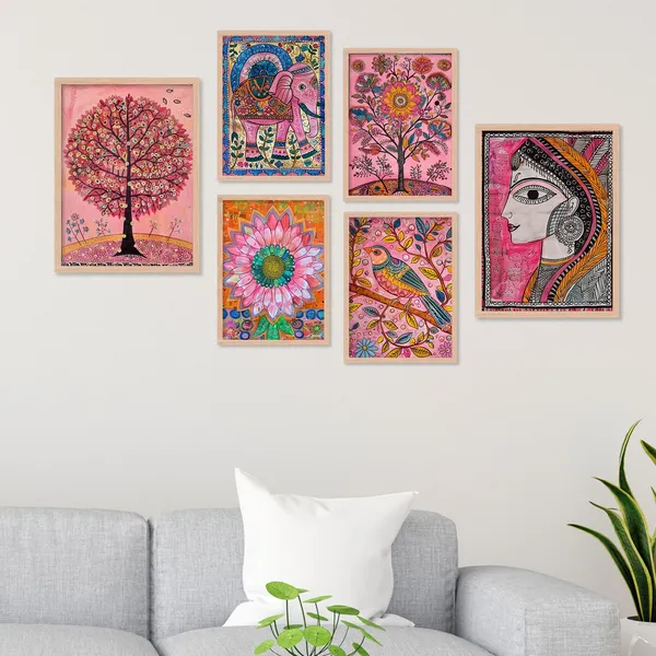 ARTELLY_Madhubani_Paintings_For_Wall_Decoration_-_Framed_Traditional_Painting_For_Living_Room_Bedroom_-_Pichwai_Frames_For_Wall_Decor_(Set_of_6)_(Indian_Art_5)