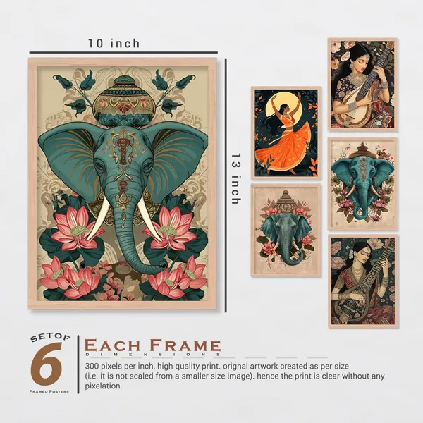 ARTELLY_Premium_Digital_Madhubani_Paintings_with_Frame_-_Traditional_Pichwai_Indian_Art_-_6_Pack_(Art_3,_10_inch_x_13_inch)_for_Living_Room,_Bedroom,_Office_Room_Decor