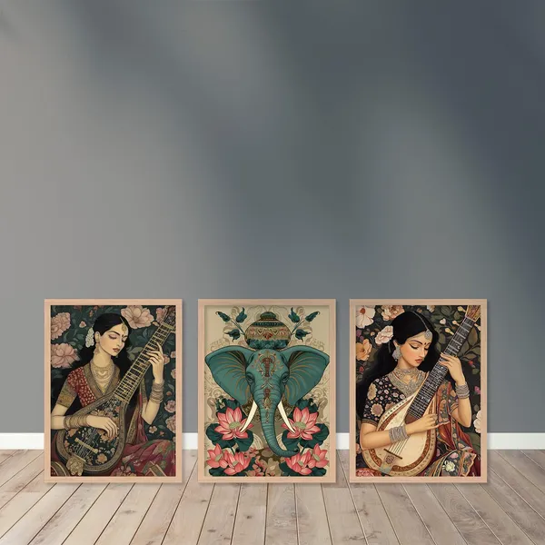ARTELLY_Premium_Digital_Madhubani_Paintings_with_Frame_-_Traditional_Pichwai_Indian_Art_-_6_Pack_(Art_3,_10_inch_x_13_inch)_for_Living_Room,_Bedroom,_Office_Room_Decor