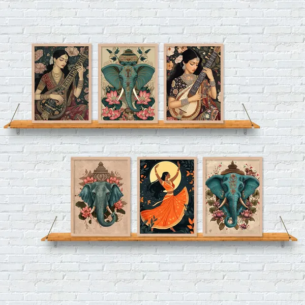 ARTELLY_Premium_Digital_Madhubani_Paintings_with_Frame_-_Traditional_Pichwai_Indian_Art_-_6_Pack_(Art_3,_10_inch_x_13_inch)_for_Living_Room,_Bedroom,_Office_Room_Decor