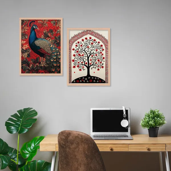 ARTELLY_Premium_Digital_Madhubani_Paintings_with_Frame_-_Traditional_Pichwai_Indian_Art_for_Living_Room,_Bedroom,_Office_Room_Decor_-_Framed_Wall_Art,_Pack_of_6_(Art_4,_10_inch_x_13_inch)