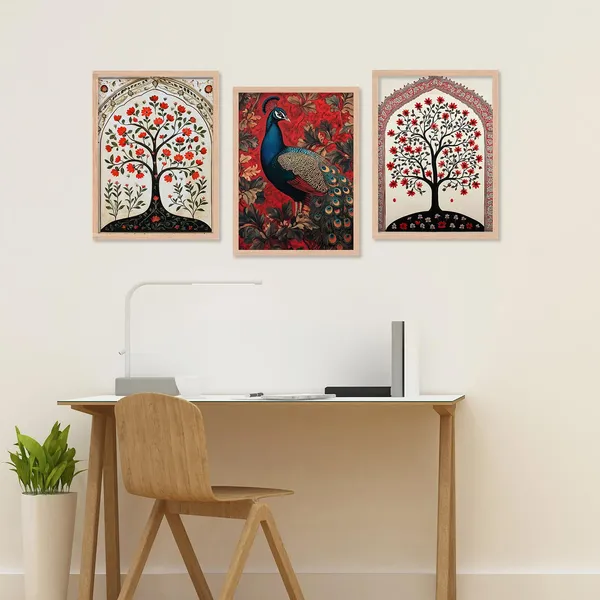 ARTELLY_Premium_Digital_Madhubani_Paintings_with_Frame_-_Traditional_Pichwai_Indian_Art_for_Living_Room,_Bedroom,_Office_Room_Decor_-_Framed_Wall_Art,_Pack_of_6_(Art_4,_10_inch_x_13_inch)