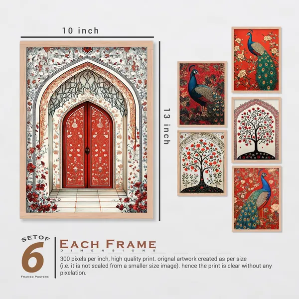 ARTELLY_Premium_Digital_Madhubani_Paintings_with_Frame_-_Traditional_Pichwai_Indian_Art_for_Living_Room,_Bedroom,_Office_Room_Decor_-_Framed_Wall_Art,_Pack_of_6_(Art_4,_10_inch_x_13_inch)