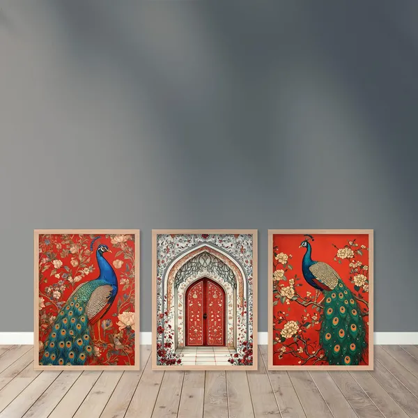 ARTELLY_Premium_Digital_Madhubani_Paintings_with_Frame_-_Traditional_Pichwai_Indian_Art_for_Living_Room,_Bedroom,_Office_Room_Decor_-_Framed_Wall_Art,_Pack_of_6_(Art_4,_10_inch_x_13_inch)