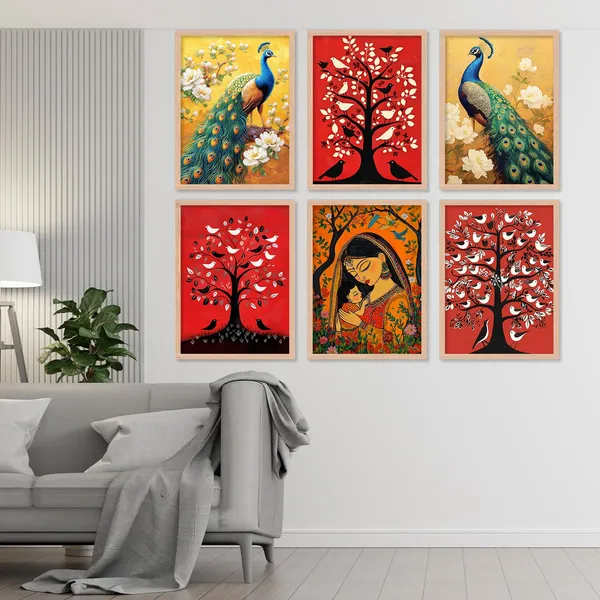 Artelly_Premium_Digital_Madhubani_Paintings_with_Frame_for_Living_Room_Bedroom_Office_Room_Decor_-_Traditional_Pichwai_Indian_Art_Painting_for_Home_Decor,_Framed_Painting_for_Wall_Decoration,_Pack_of_6_(Art_5,_10_inch_x_13_inch)