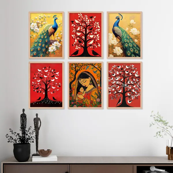Artelly_Premium_Digital_Madhubani_Paintings_with_Frame_for_Living_Room_Bedroom_Office_Room_Decor_-_Traditional_Pichwai_Indian_Art_Painting_for_Home_Decor,_Framed_Painting_for_Wall_Decoration,_Pack_of_6_(Art_5,_10_inch_x_13_inch)