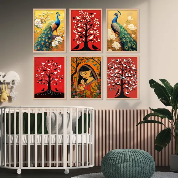 Artelly_Premium_Digital_Madhubani_Paintings_with_Frame_for_Living_Room_Bedroom_Office_Room_Decor_-_Traditional_Pichwai_Indian_Art_Painting_for_Home_Decor,_Framed_Painting_for_Wall_Decoration,_Pack_of_6_(Art_5,_10_inch_x_13_inch)