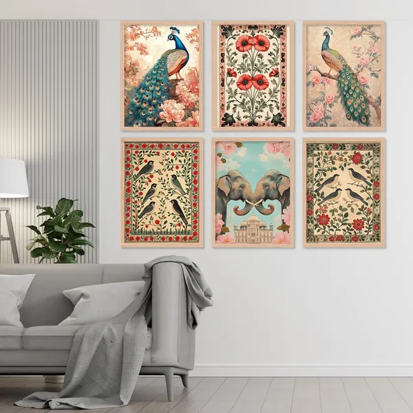 ARTELLY_Madhubani_Paintings_with_Frame_for_Living_Room_Bedroom_Office_Room_Decor_-_Traditional_Pichwai_Art,_Framed_Painting_for_Wall_Decoration,_Pack_of_6_(Art_7,_10_inch_x_13_inch)