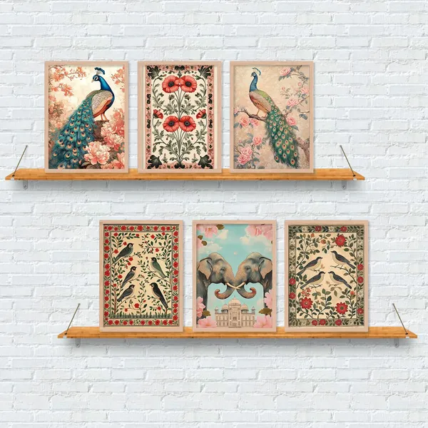 ARTELLY_Madhubani_Paintings_with_Frame_for_Living_Room_Bedroom_Office_Room_Decor_-_Traditional_Pichwai_Art,_Framed_Painting_for_Wall_Decoration,_Pack_of_6_(Art_7,_10_inch_x_13_inch)