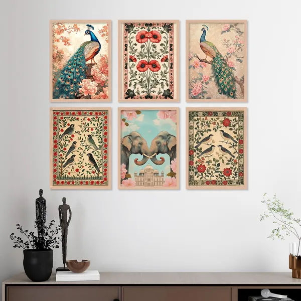 ARTELLY_Madhubani_Paintings_with_Frame_for_Living_Room_Bedroom_Office_Room_Decor_-_Traditional_Pichwai_Art,_Framed_Painting_for_Wall_Decoration,_Pack_of_6_(Art_7,_10_inch_x_13_inch)
