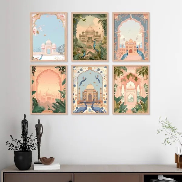 ARTELLY_Madhubani_Paintings_with_Frame_for_Living_Room_Bedroom_Office_Room_Decor_-_Traditional_Pichwai_Indian_Art,_Framed_Painting_for_Wall_Decoration,_Pack_of_6_(Art_1,_10_inch_x_13_inch)