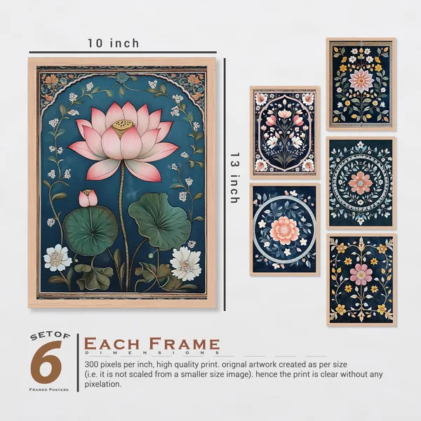 ARTELLY_Premium_Digital_Madhubani_Paintings_with_Frame_-_Traditional_Pichwai_Indian_Art_-_6_Pack_(Art_9,_10_inch_x_13_inch)_for_Living_Room,_Bedroom,_Office_Room_Decor