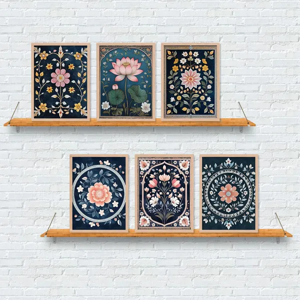 ARTELLY_Premium_Digital_Madhubani_Paintings_with_Frame_-_Traditional_Pichwai_Indian_Art_-_6_Pack_(Art_9,_10_inch_x_13_inch)_for_Living_Room,_Bedroom,_Office_Room_Decor