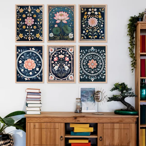 ARTELLY_Premium_Digital_Madhubani_Paintings_with_Frame_-_Traditional_Pichwai_Indian_Art_-_6_Pack_(Art_9,_10_inch_x_13_inch)_for_Living_Room,_Bedroom,_Office_Room_Decor