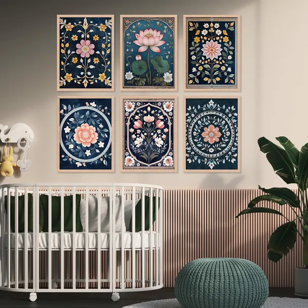 ARTELLY_Premium_Digital_Madhubani_Paintings_with_Frame_-_Traditional_Pichwai_Indian_Art_-_6_Pack_(Art_9,_10_inch_x_13_inch)_for_Living_Room,_Bedroom,_Office_Room_Decor