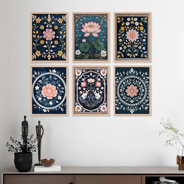 ARTELLY_Premium_Digital_Madhubani_Paintings_with_Frame_-_Traditional_Pichwai_Indian_Art_-_6_Pack_(Art_9,_10_inch_x_13_inch)_for_Living_Room,_Bedroom,_Office_Room_Decor