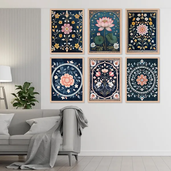 ARTELLY_Premium_Digital_Madhubani_Paintings_with_Frame_-_Traditional_Pichwai_Indian_Art_-_6_Pack_(Art_9,_10_inch_x_13_inch)_for_Living_Room,_Bedroom,_Office_Room_Decor