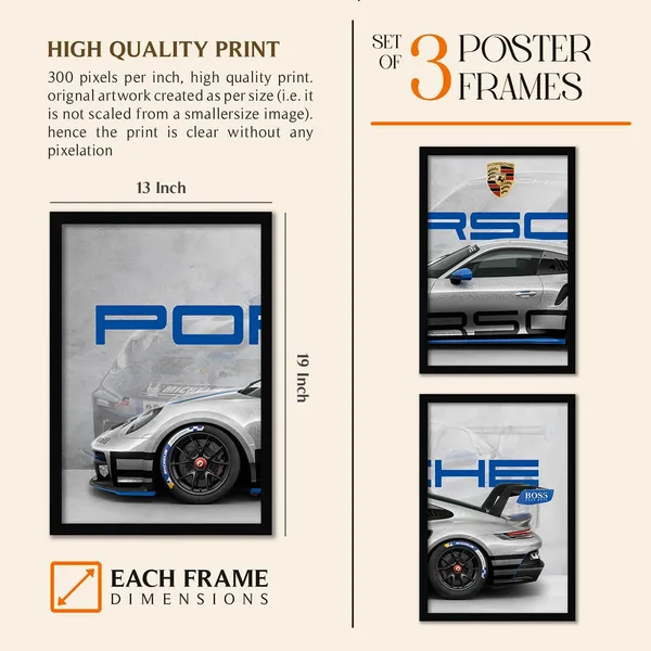 ARTELLY_Big_Porsche_911_GT3rs_Sports_Car_Framed_Wall_Posters,_Set_of_3,_Premium_Framed_Painting,_Living_Room_Bedroom_Decoration,_Large_Size_Gift_Item_for_Boys_Room_Decor_(Porsche_1,_13x19_inch)