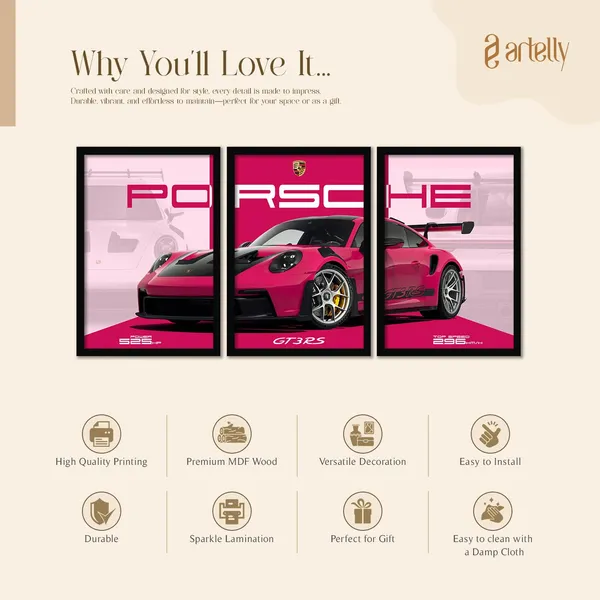 ARTELLY_Big_Porsche_911_GT3rs_Sports_Car_Framed_Wall_Posters,_Set_of_3,_Premium_Framed_Painting,_Living_Room_Bedroom_Decoration,_Large_Size_Gift_Item_for_Boys_Room_Decor_(Porsche_3,_13x19_inch)