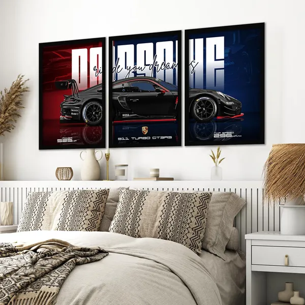 ARTELLY_Big_Porsche_911_GT3rs_Sports_Car_Framed_Wall_Posters,_Set_of_3,_Premium_Framed_Painting,_Living_Room_Bedroom_Decoration,_Large_Size_Gift_Item_for_Boys_Room_Decor_(Porsche_4,_13x19_inch)