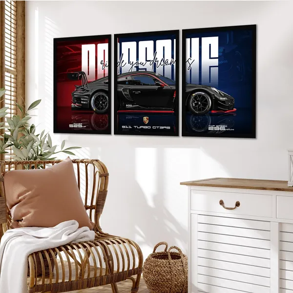 ARTELLY_Big_Porsche_911_GT3rs_Sports_Car_Framed_Wall_Posters,_Set_of_3,_Premium_Framed_Painting,_Living_Room_Bedroom_Decoration,_Large_Size_Gift_Item_for_Boys_Room_Decor_(Porsche_4,_13x19_inch)