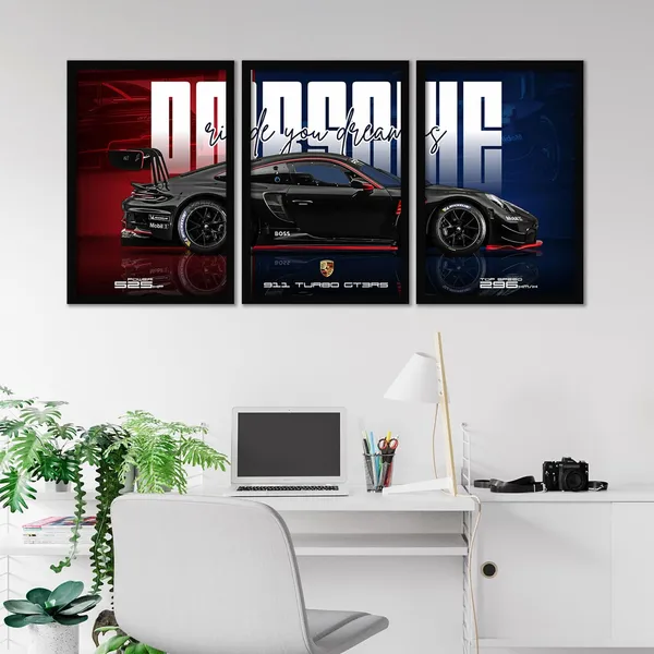 ARTELLY_Big_Porsche_911_GT3rs_Sports_Car_Framed_Wall_Posters,_Set_of_3,_Premium_Framed_Painting,_Living_Room_Bedroom_Decoration,_Large_Size_Gift_Item_for_Boys_Room_Decor_(Porsche_4,_13x19_inch)
