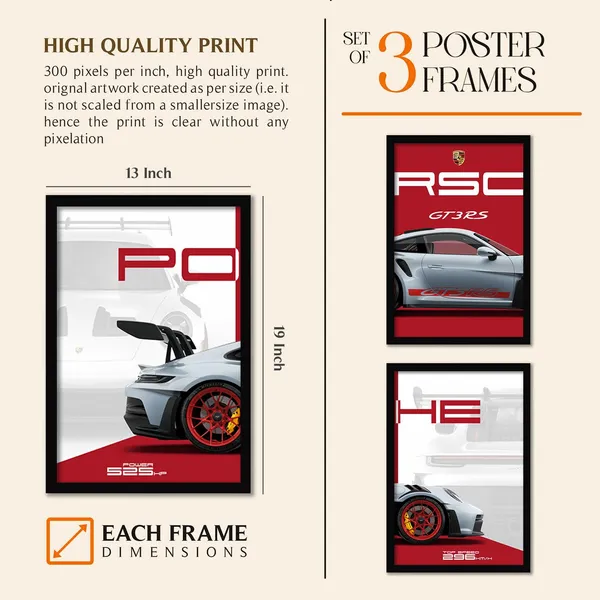 ARTELLY_Big_Porsche_911_GT3rs_Sports_Car_Framed_Wall_Posters,_Set_of_3,_Premium_Framed_Painting,_Living_Room_Bedroom_Decoration,_Large_Size_Gift_Item_for_Boys_Room_Decor_(Porsche_2,_13x19_inch)