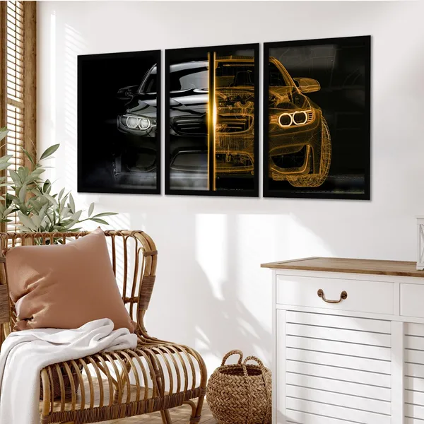 ARTELLY_Big_BMW_Car_Framed_Posters_For_Wall_Decoration,_Bedroom,_Living_Room,_Gift_Item_For_Boys_|_Set_of_3_Painting_Frame_(BMW,_10x13_inch)