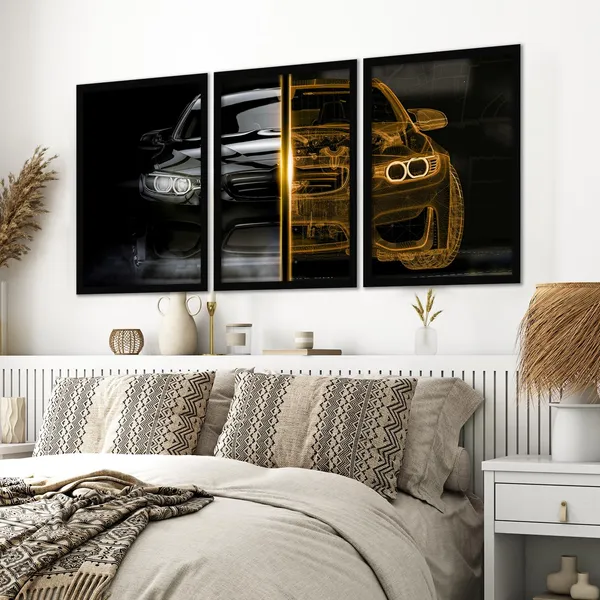 ARTELLY_Big_BMW_Car_Framed_Posters_For_Wall_Decoration,_Bedroom,_Living_Room,_Gift_Item_For_Boys_|_Set_of_3_Painting_Frame_(BMW,_10x13_inch)