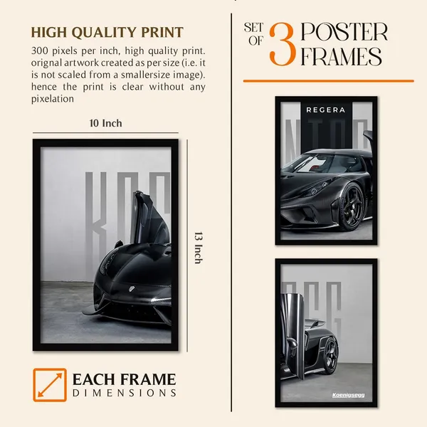 ARTELLY_Big_Koinegsegg_Cars_Framed_Posters_For_Wall_Decoration,_Bedroom,_Living_Room,_Gift_Item_For_Boys_|_Set_of_3_Painting_Frame_(Regera,_10x13_inch)