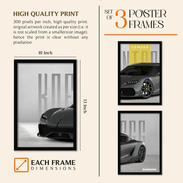 ARTELLY_Big_Koinegsegg_Cars_Framed_Posters_For_Wall_Decoration,_Bedroom,_Living_Room,_Gift_Item_For_Boys_|_Set_of_3_Painting_Frame_(Gemera,_10x13_inch)
