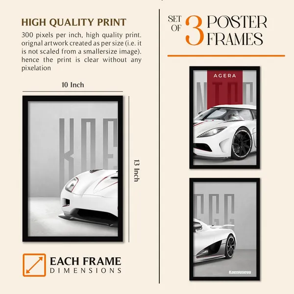 ARTELLY_Big_Koinegsegg_Cars_Framed_Posters_For_Wall_Decoration,_Bedroom,_Living_Room,_Gift_Item_For_Boys_|_Set_of_3_Painting_Frame_(Agera,_10x13_inch)