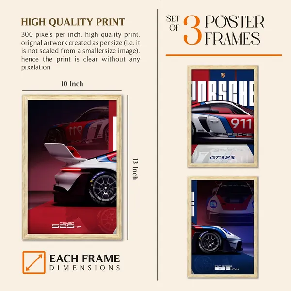 ARTELLY_Big_Porsche_Cars_Framed_Posters_For_Wall_Decoration,_Bedroom,_Living_Room,_Office,_Gift_Item_For_Boys_Decor_|_Set_of_3_Painting_(Porsche_4,_10x13_inch)