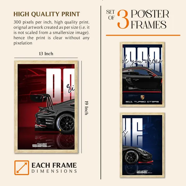 ARTELLY_Big_Porsche_Cars_Framed_Posters_For_Wall_Decoration,_Bedroom,_Living_Room,_Office,_Gift_Item_For_Boys_Decor_|_Set_of_3_Painting_(Porsche_5,_13x19_inch)