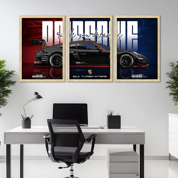 ARTELLY_Big_Porsche_Cars_Framed_Posters_For_Wall_Decoration,_Bedroom,_Living_Room,_Office,_Gift_Item_For_Boys_Decor_|_Set_of_3_Painting_(Porsche_5,_13x19_inch)