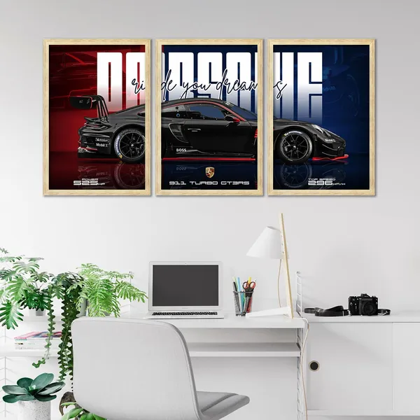 ARTELLY_Big_Porsche_Cars_Framed_Posters_For_Wall_Decoration,_Bedroom,_Living_Room,_Office,_Gift_Item_For_Boys_Decor_|_Set_of_3_Painting_(Porsche_5,_13x19_inch)