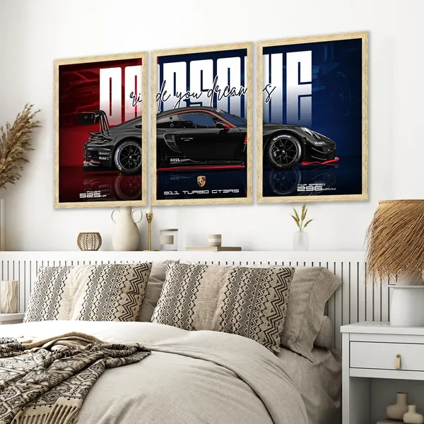 ARTELLY_Big_Porsche_Cars_Framed_Posters_For_Wall_Decoration,_Bedroom,_Living_Room,_Office,_Gift_Item_For_Boys_Decor_|_Set_of_3_Painting_(Porsche_5,_13x19_inch)