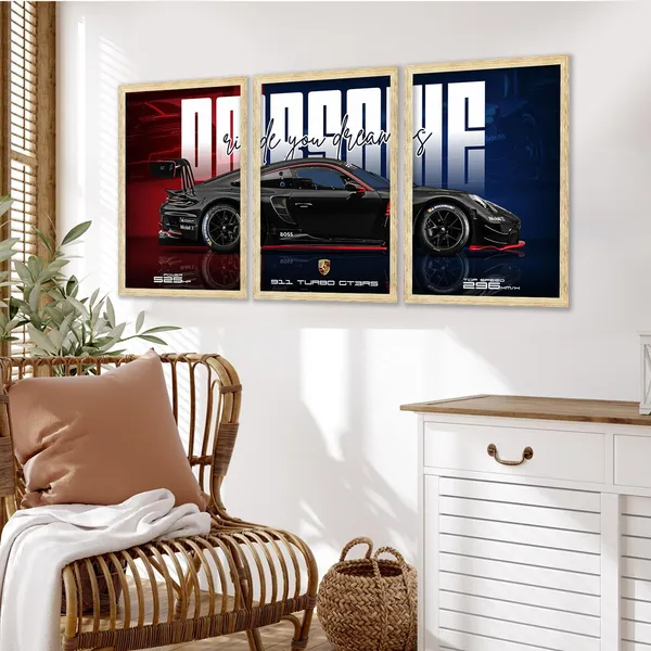 ARTELLY_Big_Porsche_Cars_Framed_Posters_For_Wall_Decoration,_Bedroom,_Living_Room,_Office,_Gift_Item_For_Boys_Decor_|_Set_of_3_Painting_(Porsche_5,_13x19_inch)