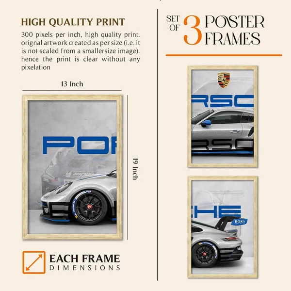 ARTELLY_Big_Porsche_Cars_Framed_Posters_For_Wall_Decoration,_Bedroom,_Living_Room,_Office,_Gift_Item_For_Boys_Decor_|_Set_of_3_Painting_(Porsche_1,_13x19_inch)
