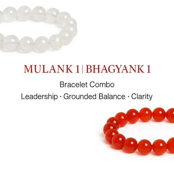 MULANK_1_BHAGYANK_1:_LEADERSHIP_&_GROUNDING_POWER_BRACELET�|_CLEAR_QUARTZ_&_CARNELIAN_DUO_FOR_UNSTOPPABLE_DRIVE