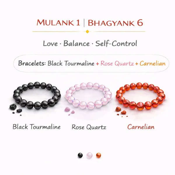 MULANK_1_BHAGYANK_6:_LOVE_&_EMOTIONAL_BALANCE_BRACELET�|_ROSE_QUARTZ,_BLACK_TOURMALINE_&_CARNELIAN_TRIO