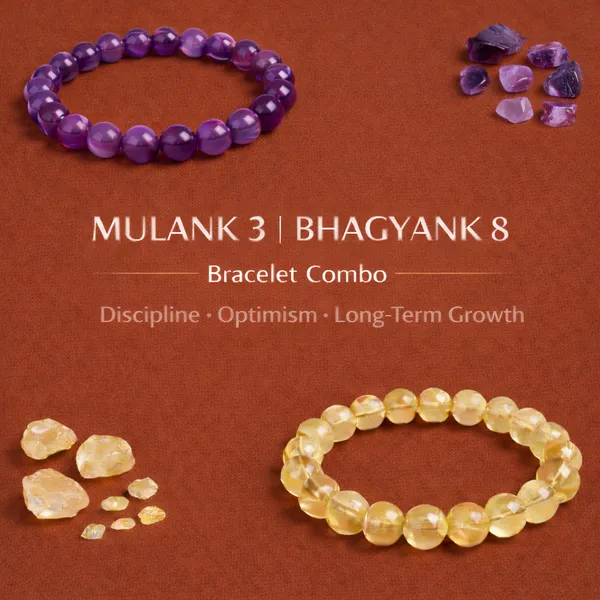 MULANK_3_BHAGYANK_8:_PATIENT_OPTIMISM_&_WISDOM_BRACELET�|_AMETHYST_&_CITRINE_DUO