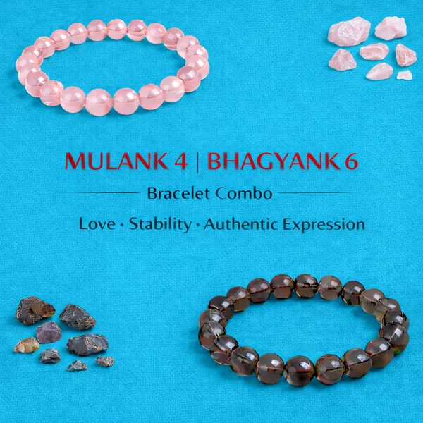 MULANK_4_BHAGYANK_6:_AUTHENTIC_HEART_&_SWEET_PROTECTION_BRACELET�|_ROSE_QUARTZ_&_SMOKY_QUARTZ_DUO