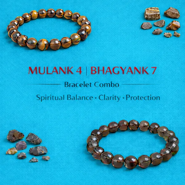 MULANK_4_BHAGYANK_7:_KARMIC_BALANCE_&_INSIGHT_BRACELET�|_TIGER_EYE_&_SMOKY_QUARTZ_DUO