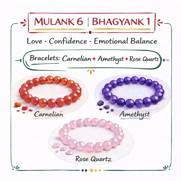 MULANK_6_BHAGYANK_1:_LOVE_&_COMPASSION_LEADERSHIP_TRIO�|_CARNELIAN,_AMETHYST_&_ROSE_QUARTZ